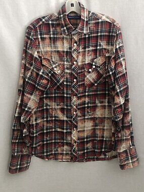Georg Roth Cotton Rustic Plaid Print Snap Shirt Men's Medium Modern Western